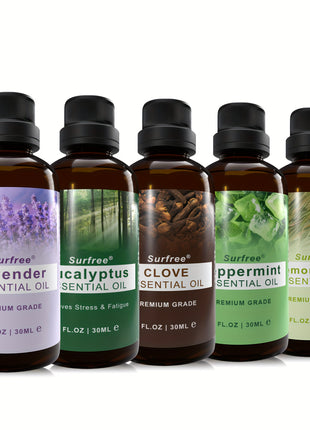 5-Piece Aromatherapy Essential Oil Set, Pure Essential Oil Set, Top 5 Essential Oils For Home Diffusers, Stress Relief With Eucalyptus, Lemongrass, Peppermint, Clove And Lavender Essential Oils