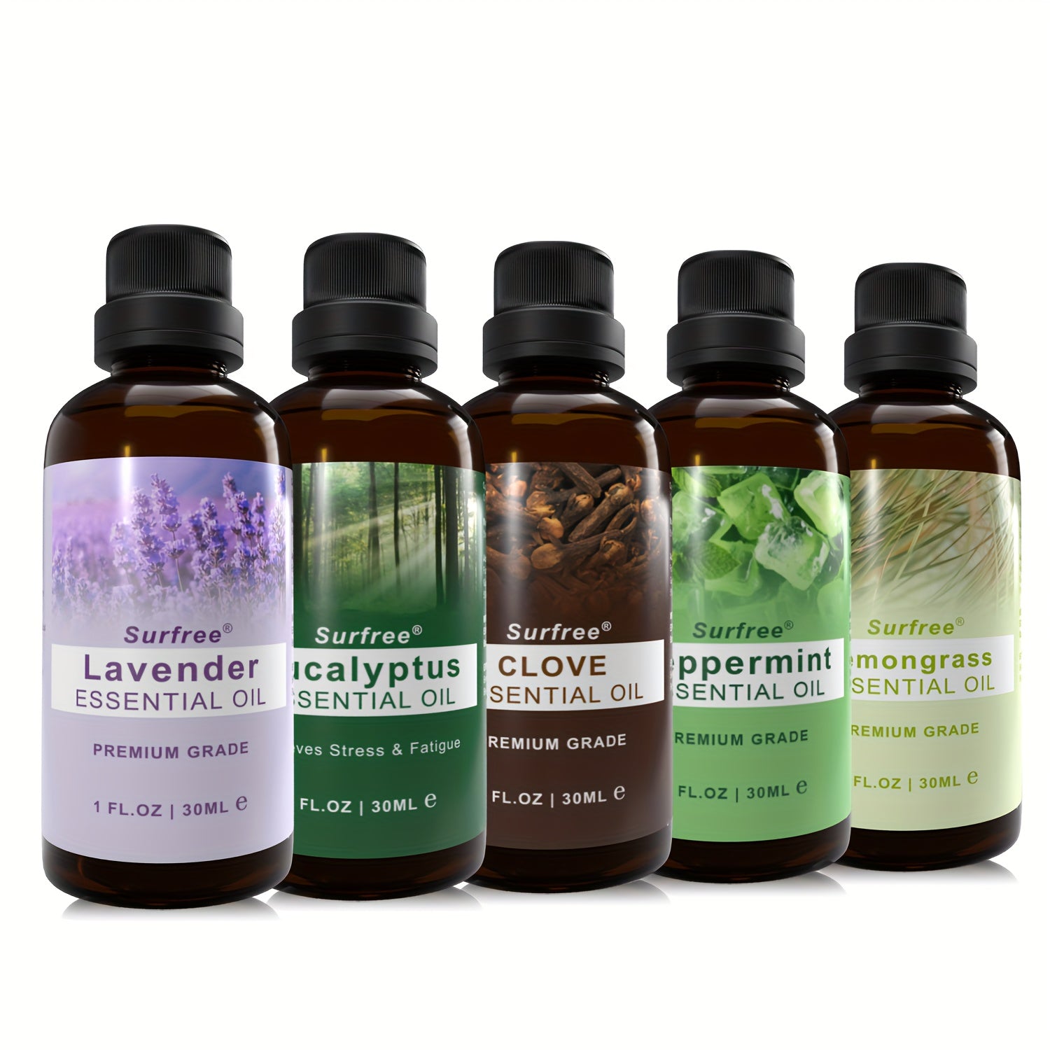 Essential Oil Set - 5 Pack Home Diffuser Essential Oil, Humidifier Pure Aroma Essential Oils, Contains Eucalyptus, Lemongrass, Peppermint, Clove And Lavender Essential Oils - 1.01oz*5