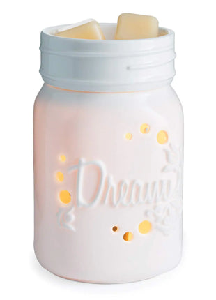 CANDLE WARMERS ETC. Midsized Illumination Fragrance Warmer- Light-Up Warmer for Warming Scented Candle Wax Melts and Tarts or Fragrance Oils to Freshen Smaller Rooms White Porcelain Mason Jar