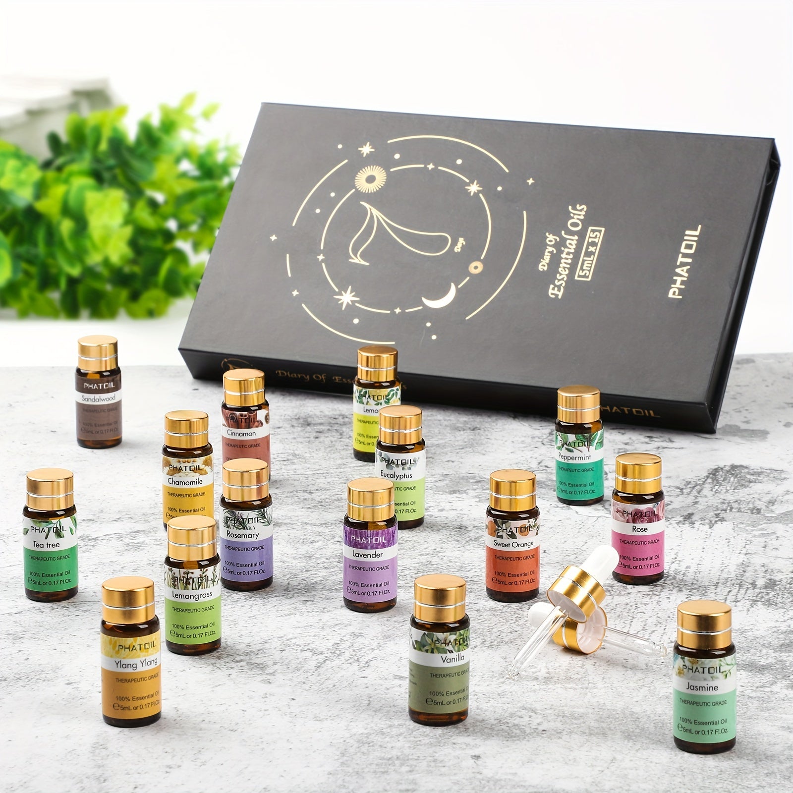 PHATOIL 15pcs 5ml/0.17Fl.Oz Essential Oils Gift Set For Diffuser Humidifier Reed Diffuser