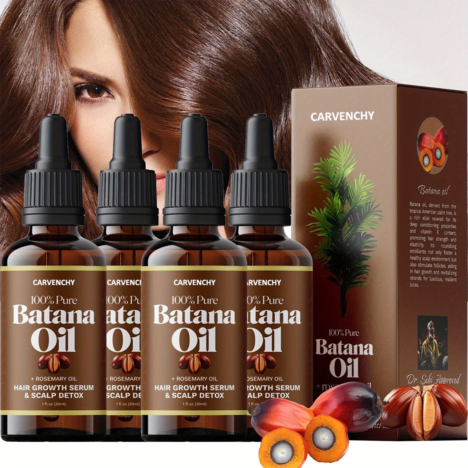 4Pcs Batana and Rosemary hair care Essential Oils, Batana Oil with Rosemary, Deep Moisturizing & Soothing, Care for Straight, Shiny and Voluminous Hair, Suitable for All Hair Types