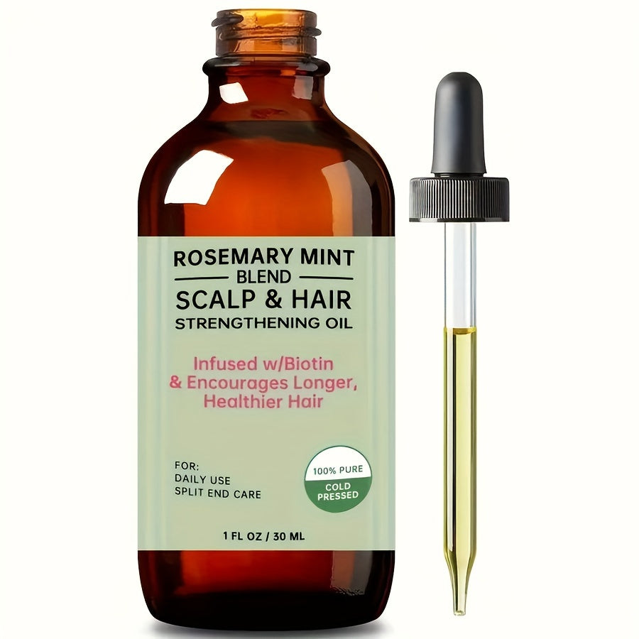 Rosemary Mint Scalp & Hair Strengthening Oil With Biotin & Essential Oils, Hair Care Essential Oil For Split Ends And Dry Scalp For All Hair Types, 30ml/1.01 Fl Oz