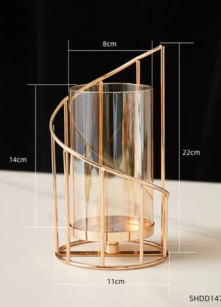 Gold Metal Candle Holder with Glass Vase for Dining Decor