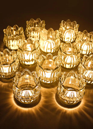VIVAHEARTH Tulip Votive Candle Holders Set of 12 Tea Light Candle Holder Glass for Table Centerpiece Tealight Candle Holders for Wedding Déco Birthday Anniversary Parties and Holiday Decoration
