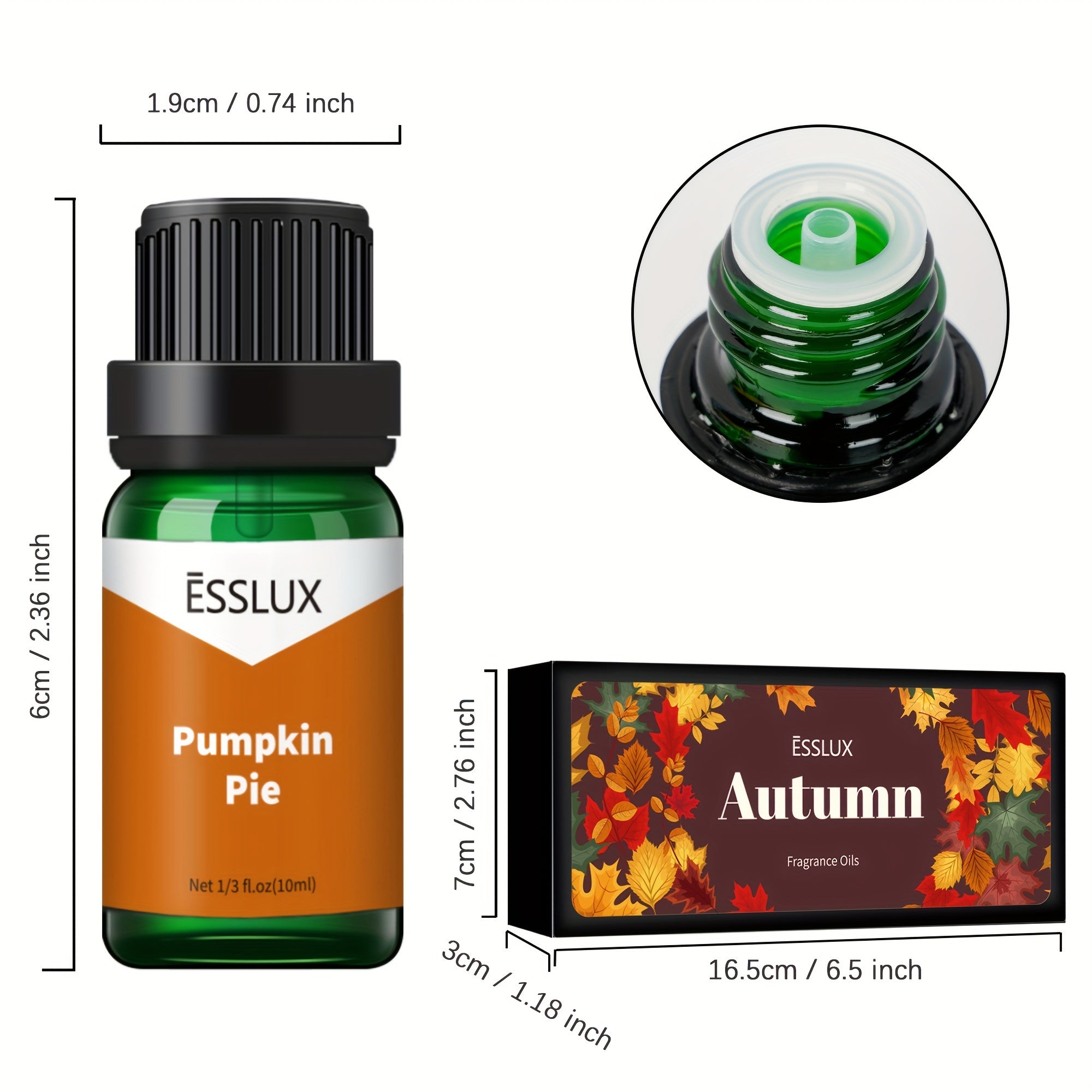 6x0.34oz Fall Fragrance Oil, ESSLUX Autumn Set Of Scented Oils, Candle Making Scents, Aromatherapy Essential Oils Gift Set For Home Diffuser, Laundry Dryer Ball, Forest Pine, Orange Cinnamon, Pumpkin Pie, Apple, Spice Harvest
