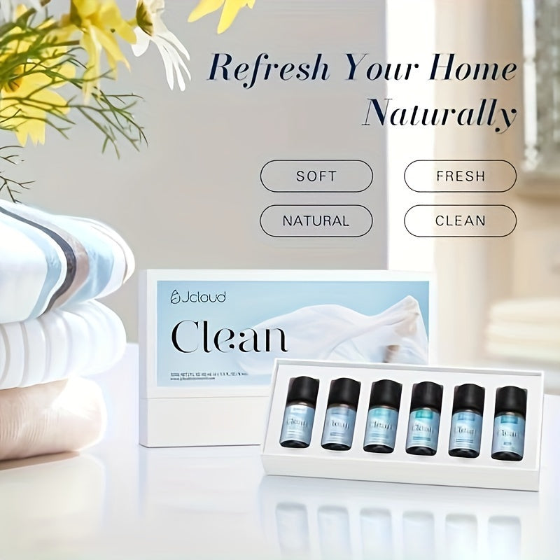 JCLOUD Essential Oils For Laundry, Clean Scent Fragrance Oils Set, Use With Wool Dryer Balls - Fresh Linen, Soft Laundry, Warm Cotton Essential Oils For Diffusers For Home, Natural Fresh Scent, 6x10mL