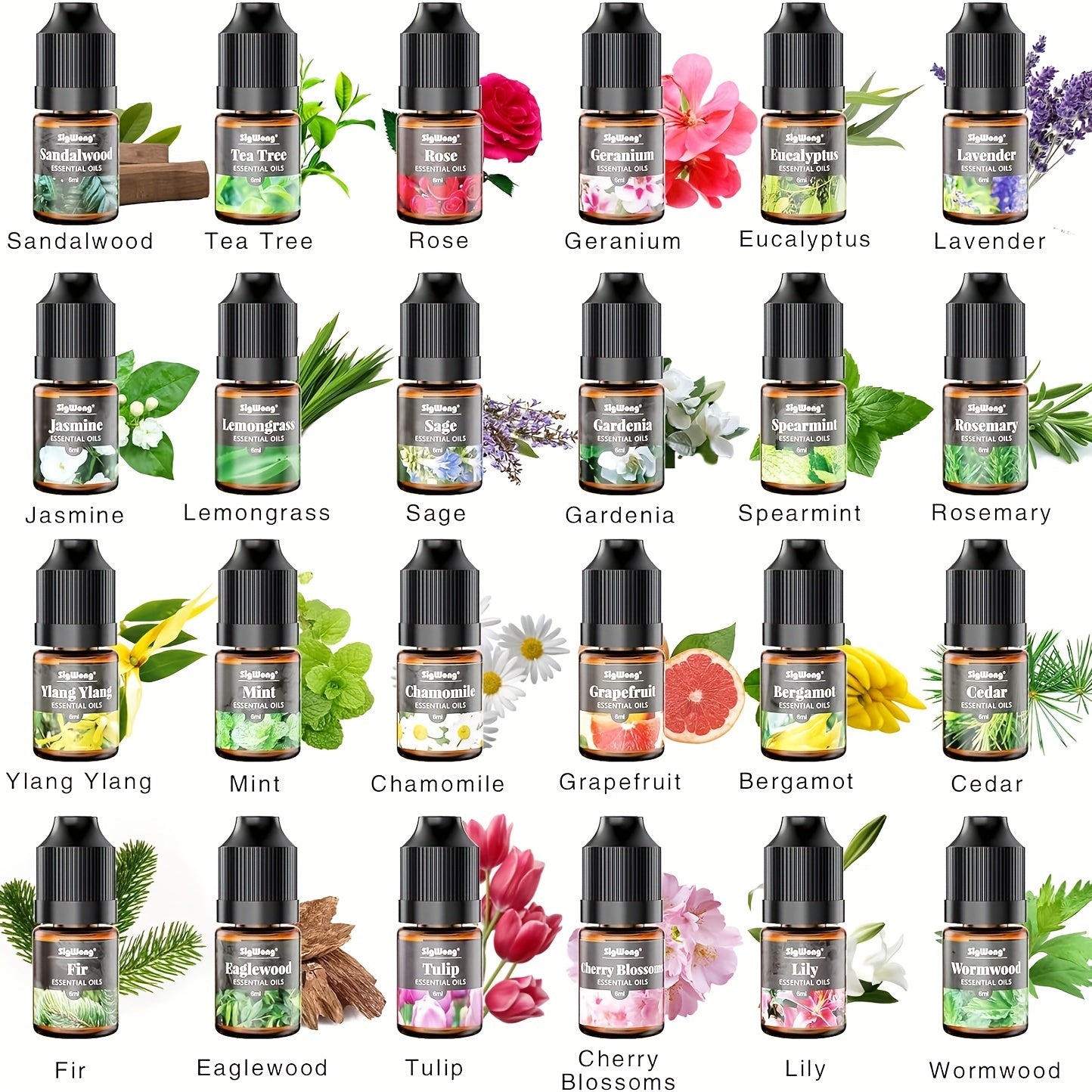 Essential Oils Set, 24 Scents Fragrance Oil for Candle Soap Making, Long Lasting Natural Essential Oil for Diffuser, Humidifier, Scented Oils for Body Massage, DIY Candle Making, 6ml/0.25fl.oz Each