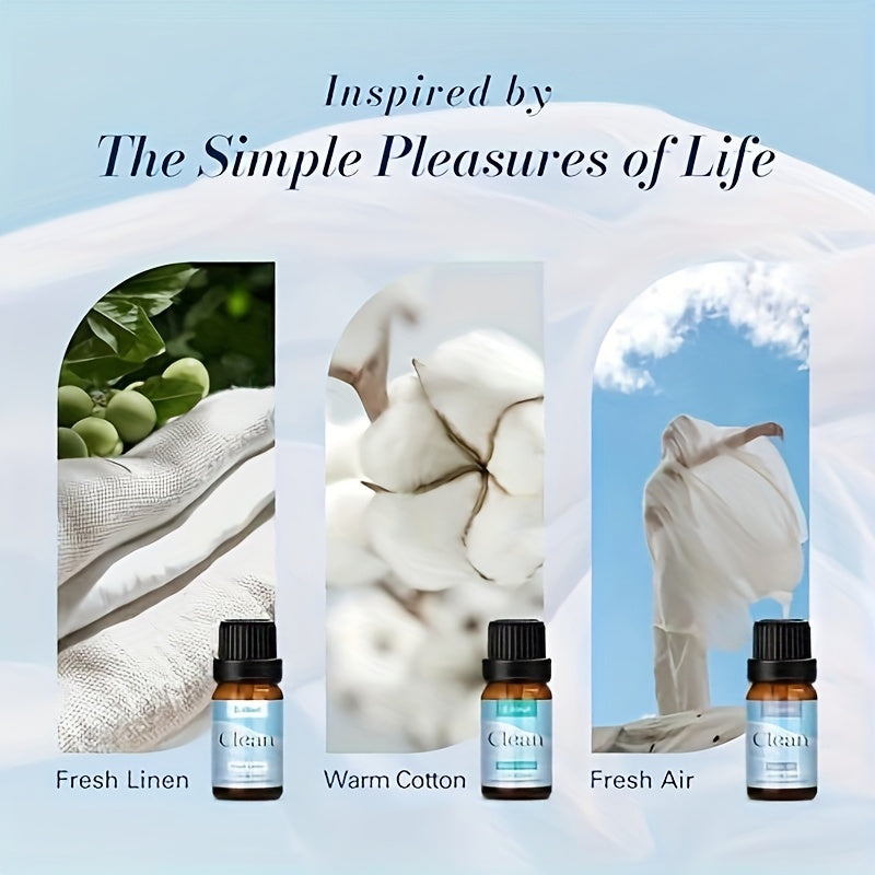 JCLOUD Essential Oils For Laundry, Clean Scent Fragrance Oils Set, Use With Wool Dryer Balls - Fresh Linen, Soft Laundry, Warm Cotton Essential Oils For Diffusers For Home, Natural Fresh Scent, 6x10mL