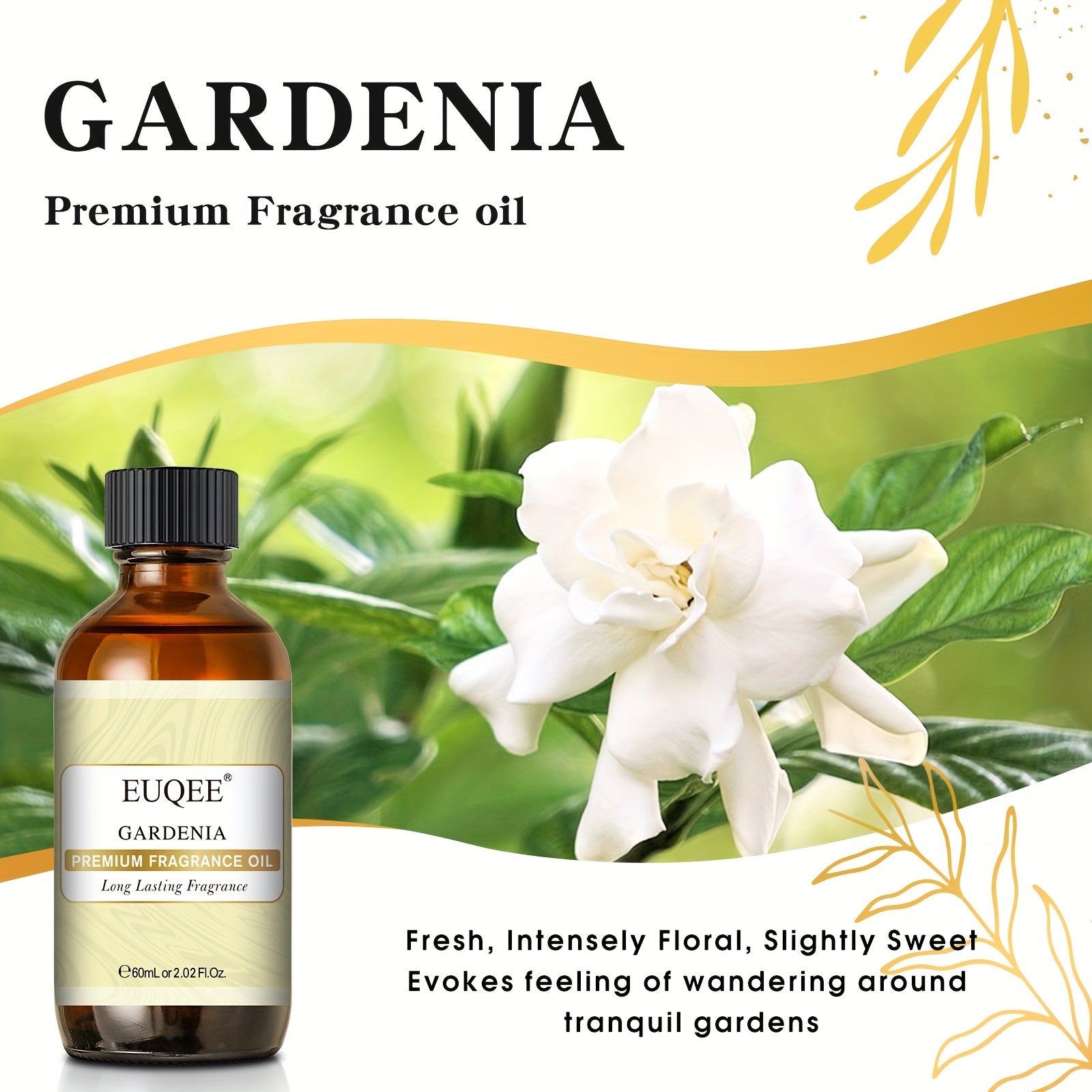 EUQEE 2pcs Gardenia Fragrance Essential Oils 60ml/2.02Fl.Oz For Diffuser, Candle Making, Humidifier