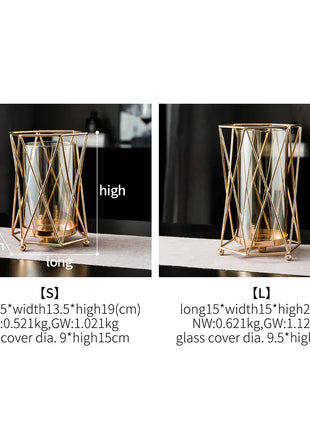 Gold Metal Candle Holder with Glass Vase for Dining Decor