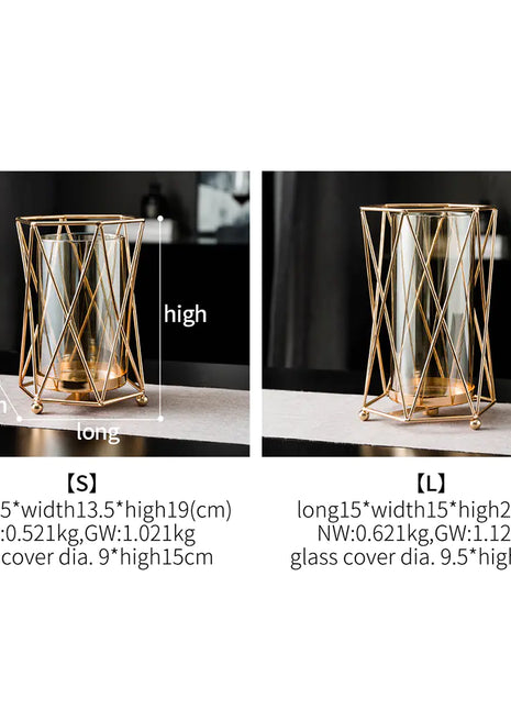 Gold Metal Candle Holder with Glass Vase for Dining Decor