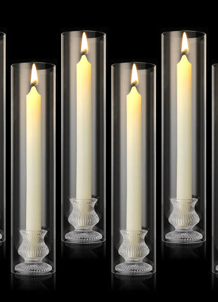 6 Sets (12 Pcs) Glass Tapered Candle Holders Glass Hurricane Candle Holder Sets Large Crystal Candle Holders Vintage Modern Fitting Candle Holder Table Sets Wedding Gift Christmas
