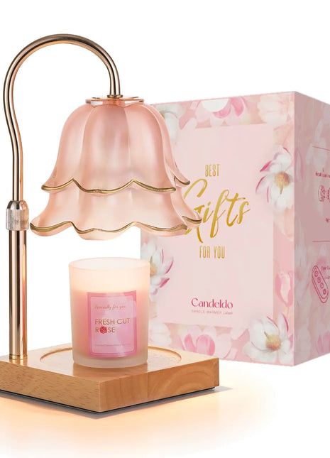 Candeldo Mom Birthday Gifts for Women: Candle Warmer Lamp with Scented Candles Pink Flower Candle Lamp with Timer Gift for Mom Valentines Mothers Day