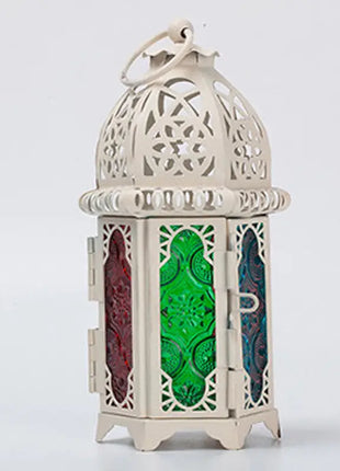 Moroccan Glass Candle Holder with Metal Wind Lamp