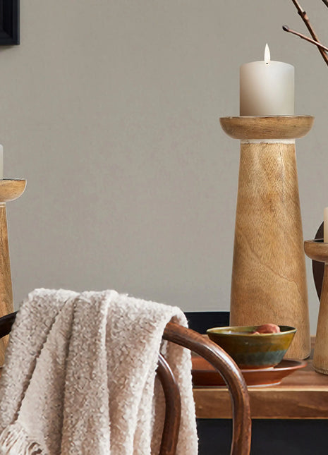 Hand Crafted Wooden Pillar Candle Holder Set of 3 Ideal for LED and Pillar Candle Gift for Wedding Christmas Party Home Spa Reiki Aromatherapy Votive Candle Garden - 1086 Inch - White Wash