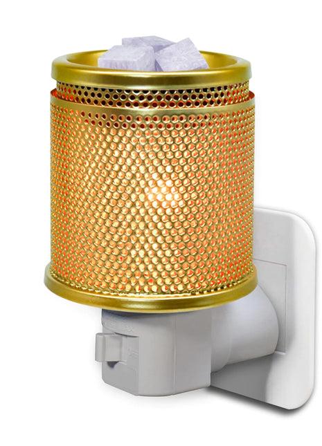 CVHOMEDECO. Wall Plug-in Electric Wax Melt Warmer Punched Double Metal Tart Warmer Decorative Candle Warmer for Scented Candle Wax Melts Tarts and Fragrance Oils Night Light Decor. Gold