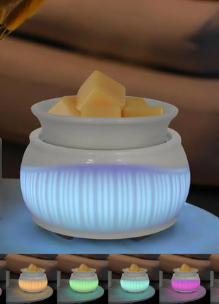 Ceramic Wax Melt Warmer for Scented Wax Warmer with 7 Colors LED Ambiance Light 3-in-1 Electric Fragrance Candle Wax Burner for Home Office Deco Valentines Day Birthday Gifts for Women(White-02)