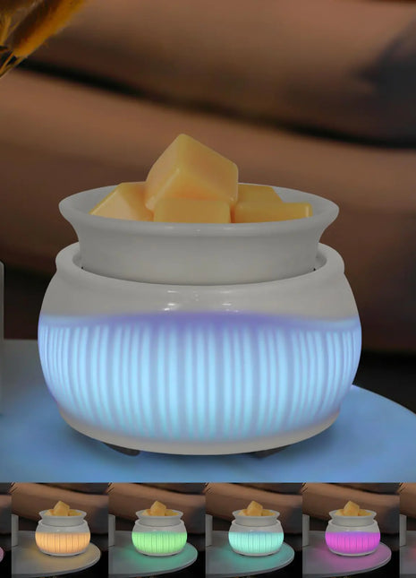 Ceramic Wax Melt Warmer for Scented Wax Warmer with 7 Colors LED Ambiance Light 3-in-1 Electric Fragrance Candle Wax Burner for Home Office Deco Valentines Day Birthday Gifts for Women(White-02)