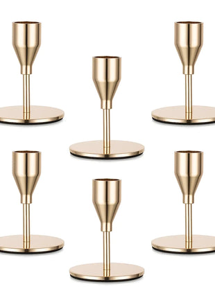 Gold Taper Candle Holders for Candlestick: Candeldo Christmas Candles Holder Bulk Table Centerpiece Set of 6 Metal Candles Stand Wedding Decor