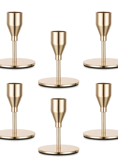 Gold Taper Candle Holders for Candlestick: Candeldo Christmas Candles Holder Bulk Table Centerpiece Set of 6 Metal Candles Stand Wedding Decor
