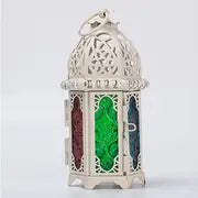 Moroccan Glass Candle Holder with Metal Wind Lamp