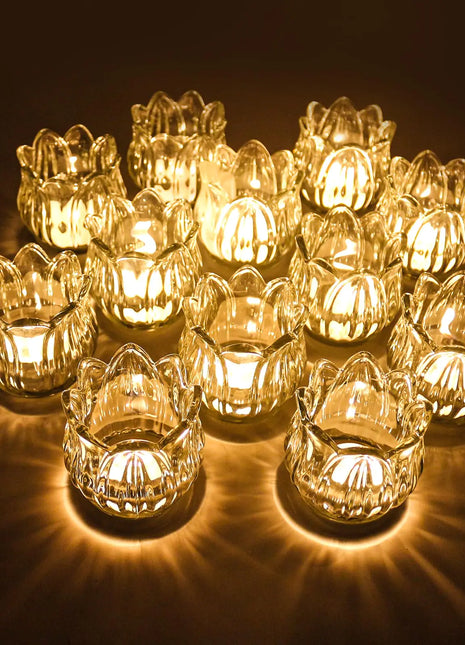 VIVAHEARTH Tulip Votive Candle Holders Set of 12 Tea Light Candle Holder Glass for Table Centerpiece Tealight Candle Holders for Wedding Déco Birthday Anniversary Parties and Holiday Decoration