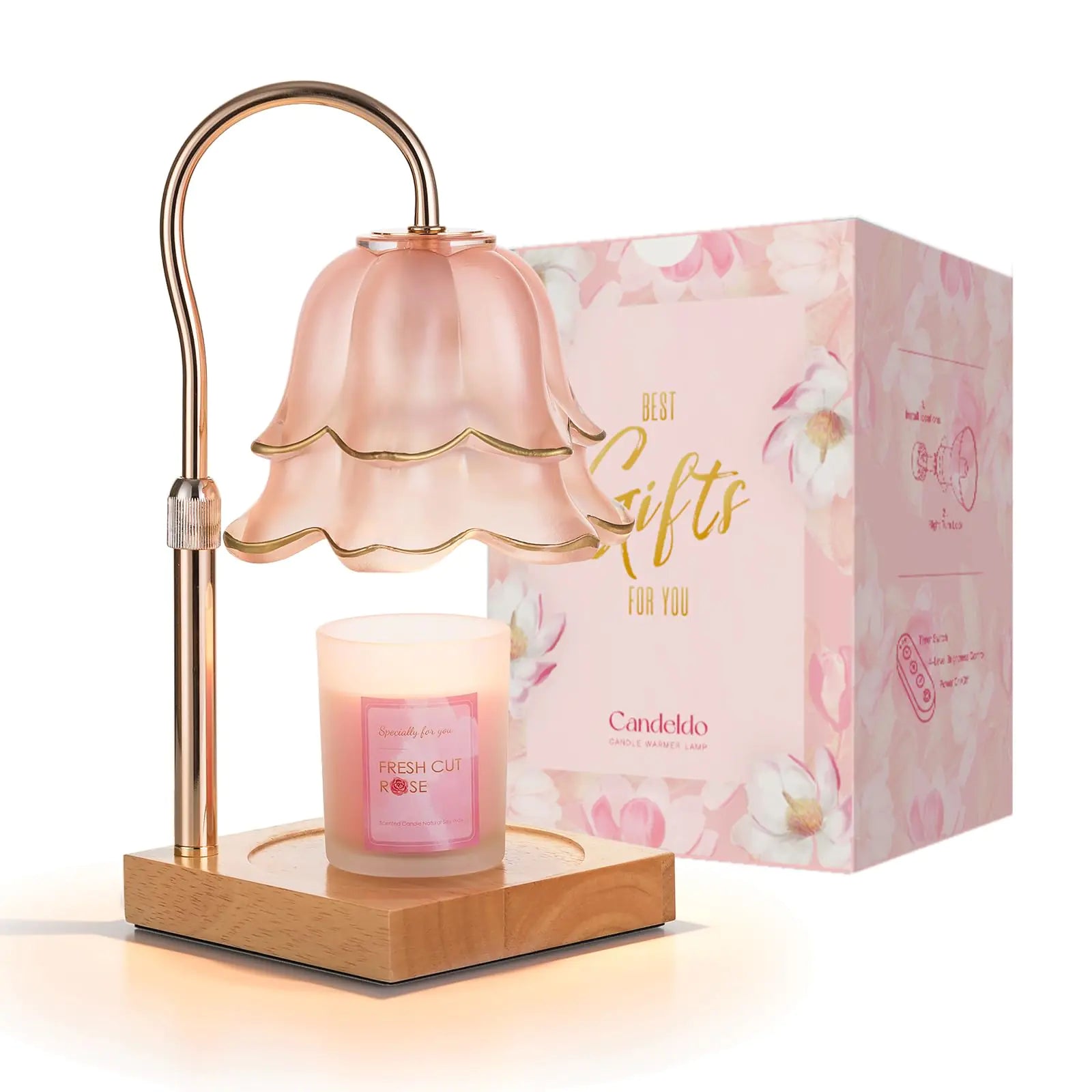 Candeldo Mom Birthday Gifts for Women: Candle Warmer Lamp with Scented Candles Pink Flower Candle Lamp with Timer Gift for Mom Valentines Mothers Day