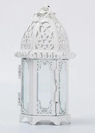 Moroccan Glass Candle Holder with Metal Wind Lamp
