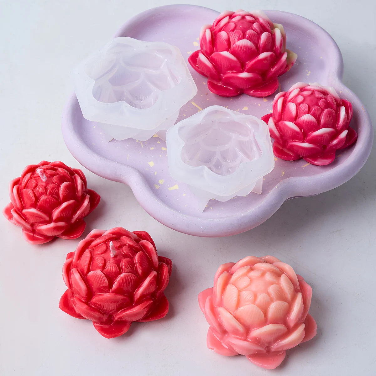 DIY Lotus Shape Candle Silicone Mold Handmade Scented Candles Craft Molds Flower Shape Plaster Resin Casting Mould Home Decor