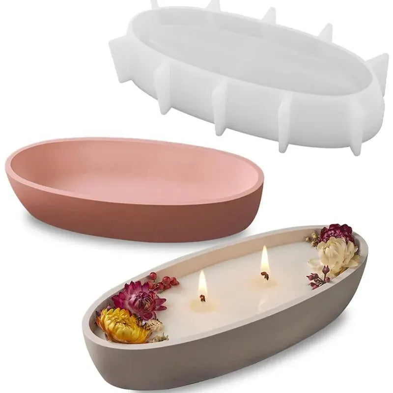 Candle Vessel Silicone Mold Oval Bowl Resin Mold Candle Boat Jar Mold Epoxy Resin Storage Tray Container Mold