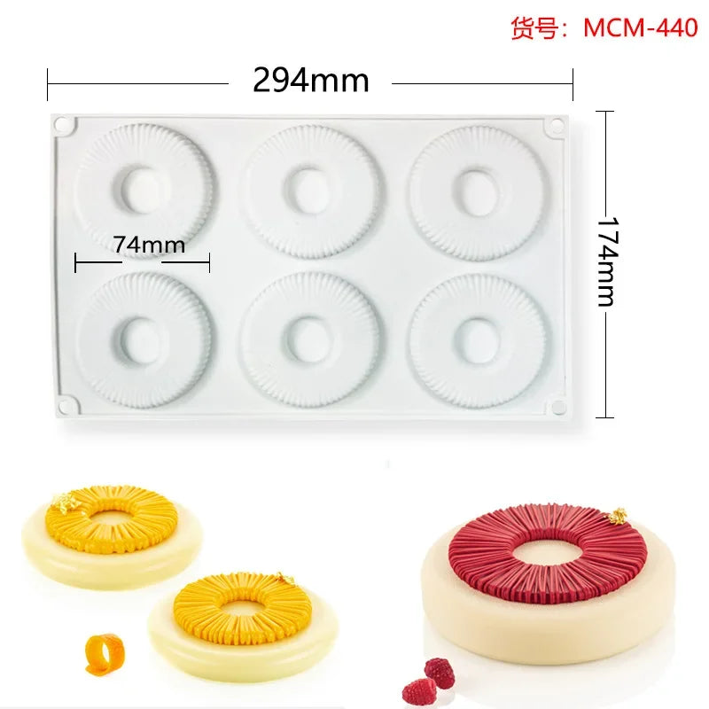 Donut Mousse Cake Mold Candle Moulds Dense Line Ring Chocolate Silicone Molds Round Decoration Tools