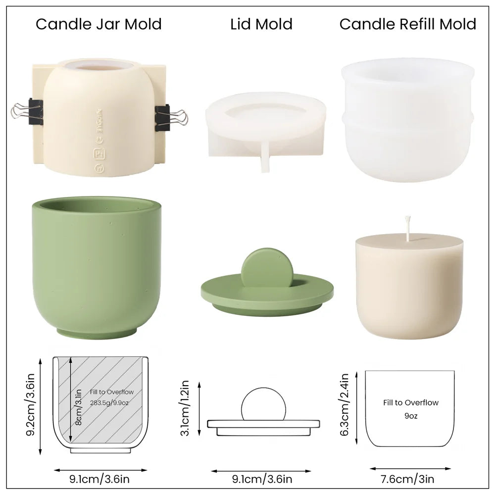 9oz Candle Jar Mold and Candle Refill Mold Handmade Cement Candle Vessel Mould with Sustainable Refill  Mould
