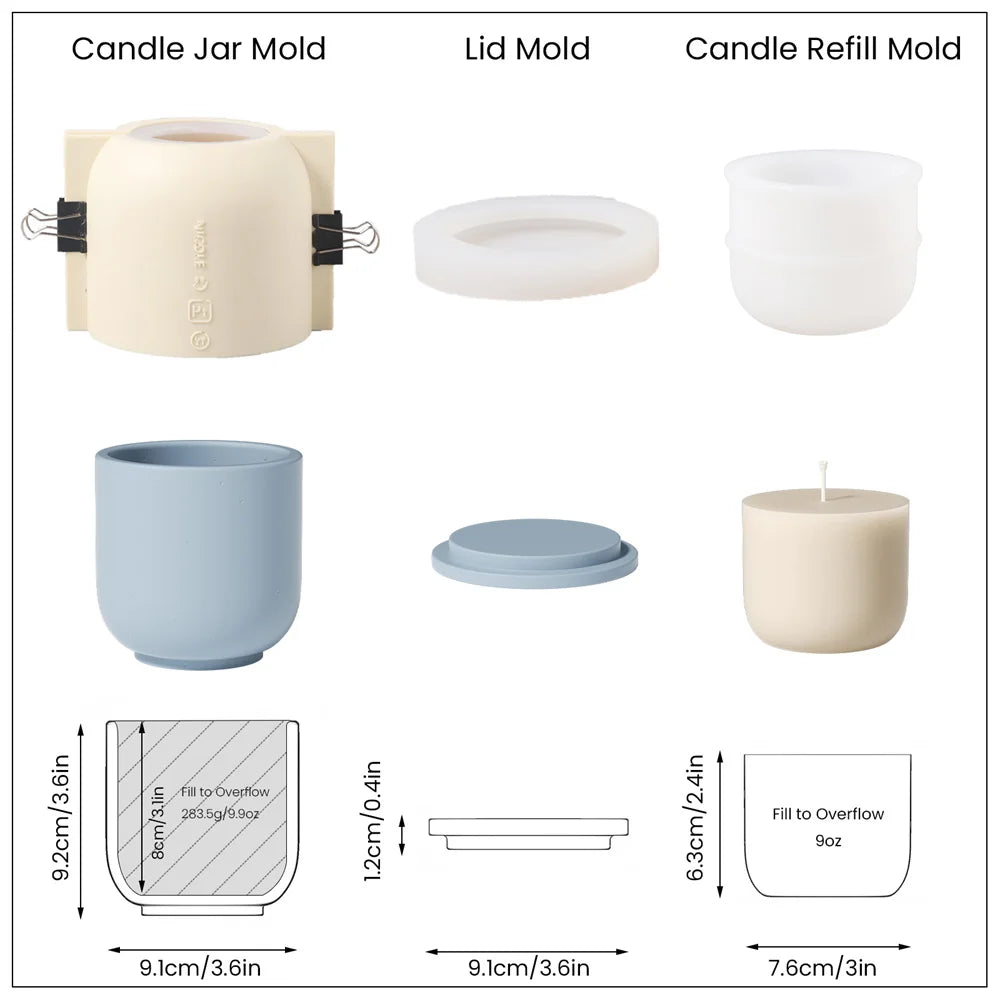 9oz Candle Jar Mold and Candle Refill Mold Handmade Cement Candle Vessel Mould with Sustainable Refill  Mould