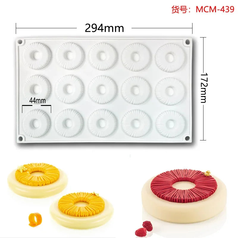 Donut Mousse Cake Mold Candle Moulds Dense Line Ring Chocolate Silicone Molds Round Decoration Tools