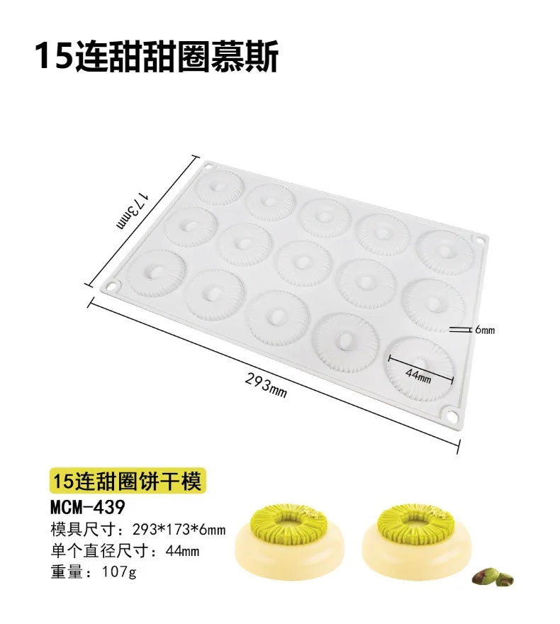 Donut Mousse Cake Mold Candle Moulds Dense Line Ring Chocolate Silicone Molds Round Decoration Tools