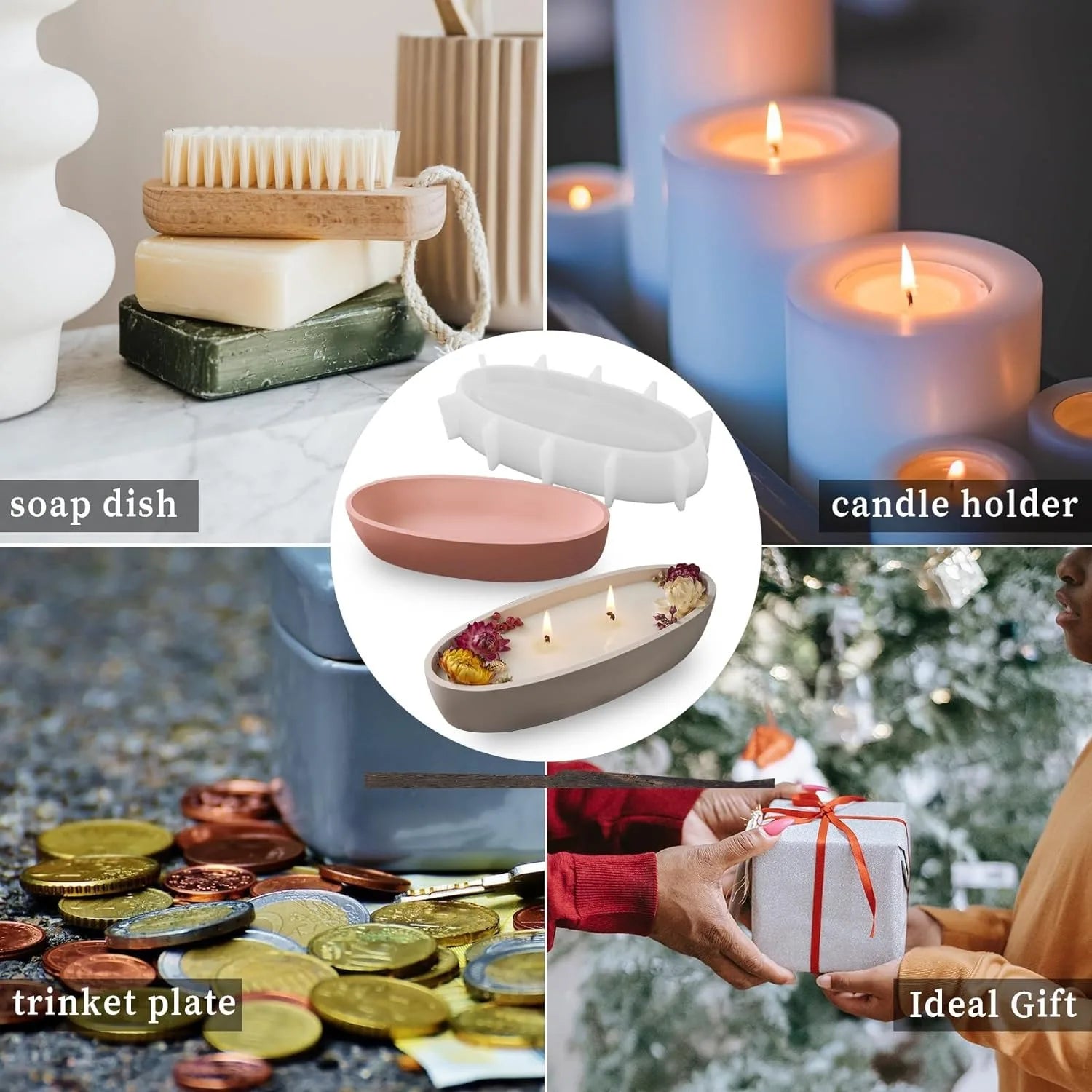 Candle Vessel Silicone Mold Oval Bowl Resin Mold Candle Boat Jar Mold Epoxy Resin Storage Tray Container Mold
