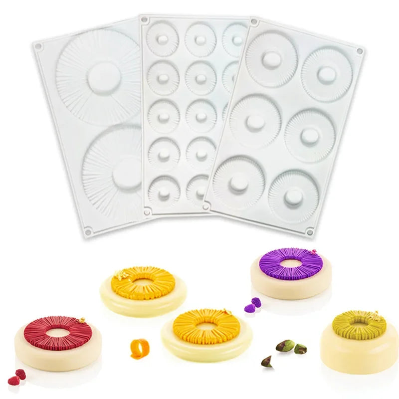 Donut Mousse Cake Mold Candle Moulds Dense Line Ring Chocolate Silicone Molds Round Decoration Tools