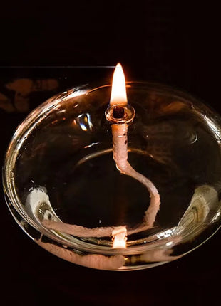 Handcrafted Flat Transparent Glass Candle Holder Oil Lamp，With a light core，Can be used as table candles，Christmas home decor at