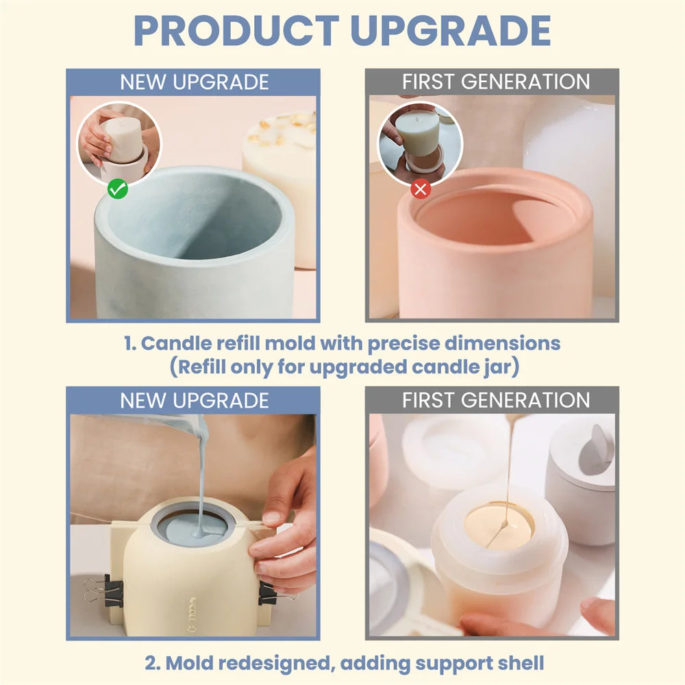 9oz Candle Jar Mold and Candle Refill Mold Handmade Cement Candle Vessel Mould with Sustainable Refill  Mould