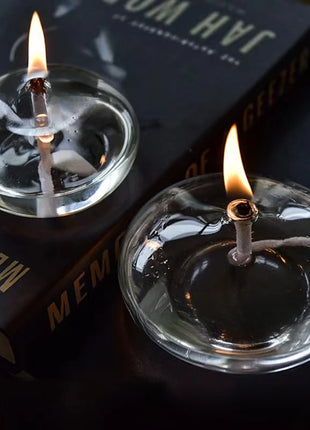 Handcrafted Flat Transparent Glass Candle Holder Oil Lamp，With a light core，Can be used as table candles，Christmas home decor at