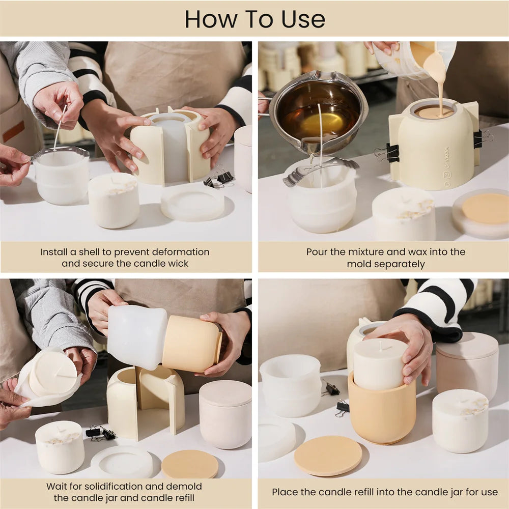 9oz Candle Jar Mold and Candle Refill Mold Handmade Cement Candle Vessel Mould with Sustainable Refill  Mould