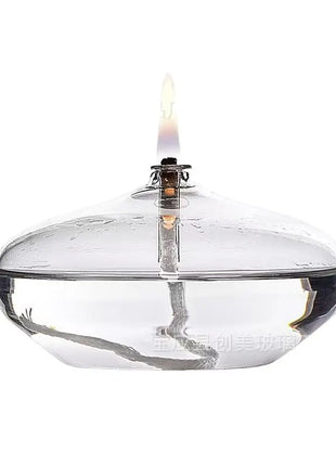 Handcrafted Flat Transparent Glass Candle Holder Oil Lamp，With a light core，Can be used as table candles，Christmas home decor at