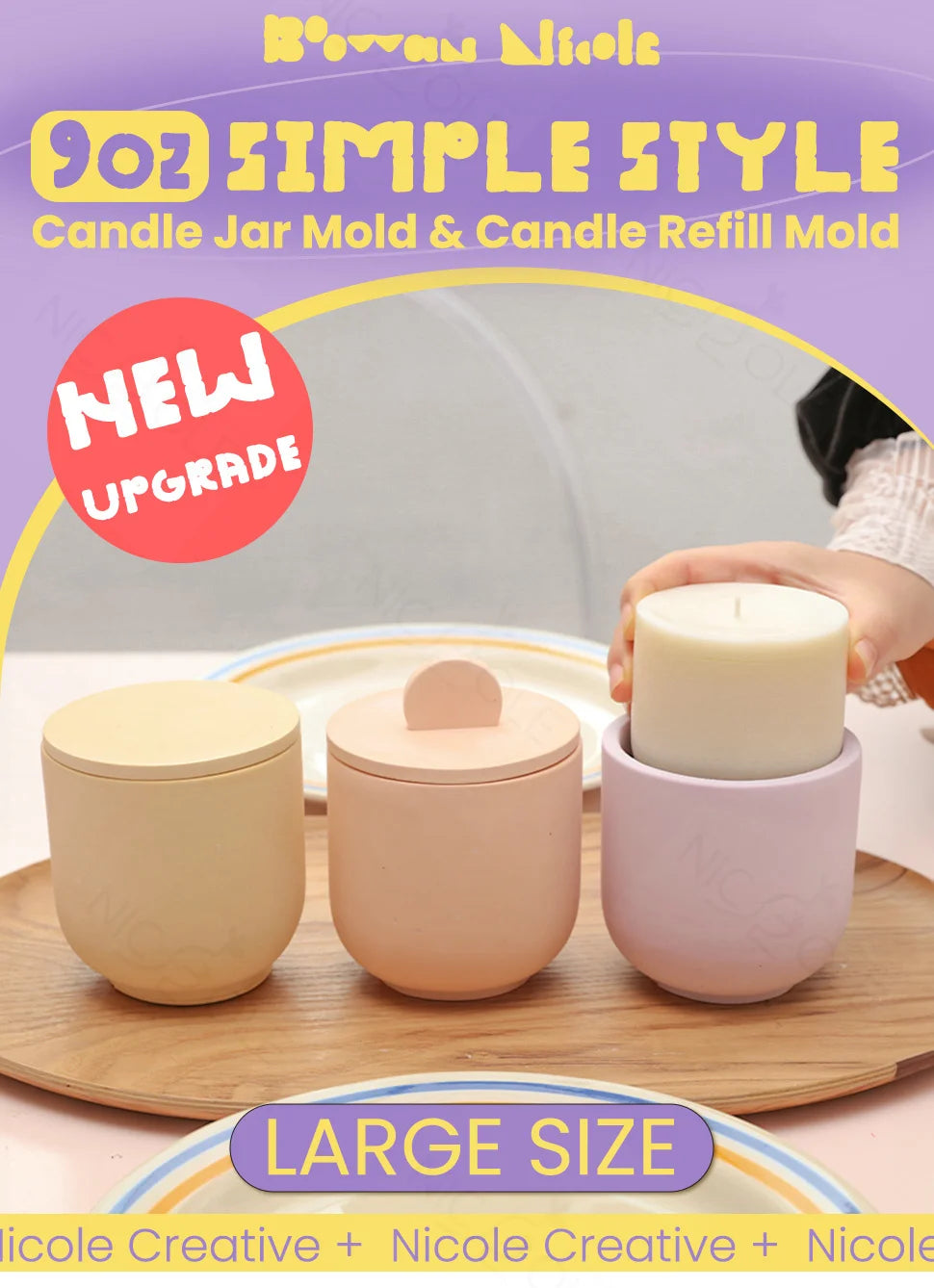 9oz Candle Jar Mold and Candle Refill Mold Handmade Cement Candle Vessel Mould with Sustainable Refill  Mould