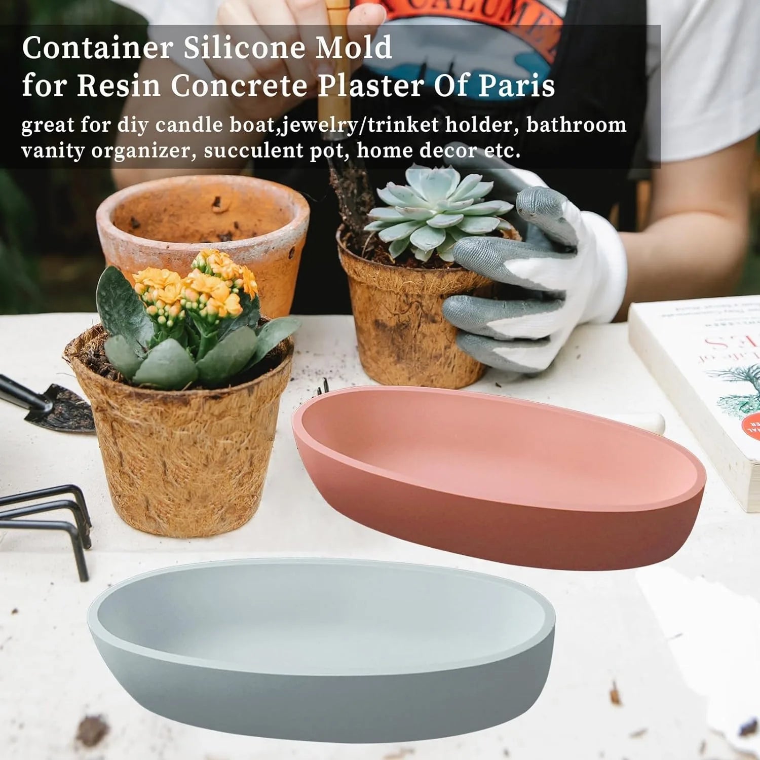 Candle Vessel Silicone Mold Oval Bowl Resin Mold Candle Boat Jar Mold Epoxy Resin Storage Tray Container Mold