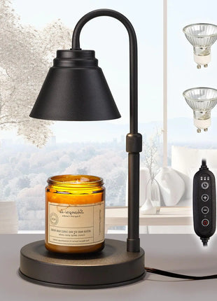 Woderdeng Candle Warmer Lamp with Timer - Dimmable Candle Melting Light with 2 BulbsHeight Adjustable Candle Wax Warmer Lamp for BedroomHome Decor GiftElectric Candle Lamp for Jar CandlesBlack