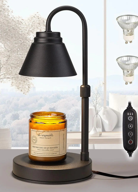 Woderdeng Candle Warmer Lamp with Timer - Dimmable Candle Melting Light with 2 BulbsHeight Adjustable Candle Wax Warmer Lamp for BedroomHome Decor GiftElectric Candle Lamp for Jar CandlesBlack
