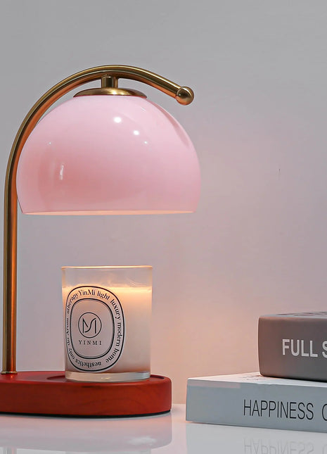 Candle Warmer Lamp Mid Century Pink Glass Candle Warmer with Timer & Dimmer Aromatherapy Candle Lamp Bedside Table Lamp for Home Office Decor Wax Warmer Lamp Gifts for Mom/Her with 2 Bulbs