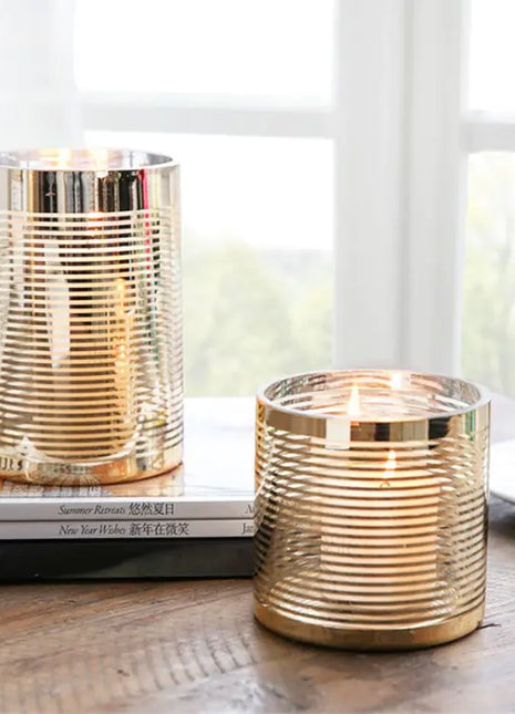 Vintage Gold Windproof Glass Candle Holder Decor