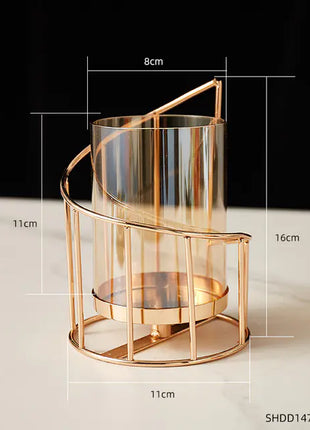 Gold Metal Candle Holder with Glass Vase for Dining Decor