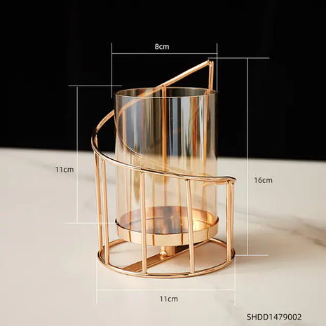 Gold Metal Candle Holder with Glass Vase for Dining Decor